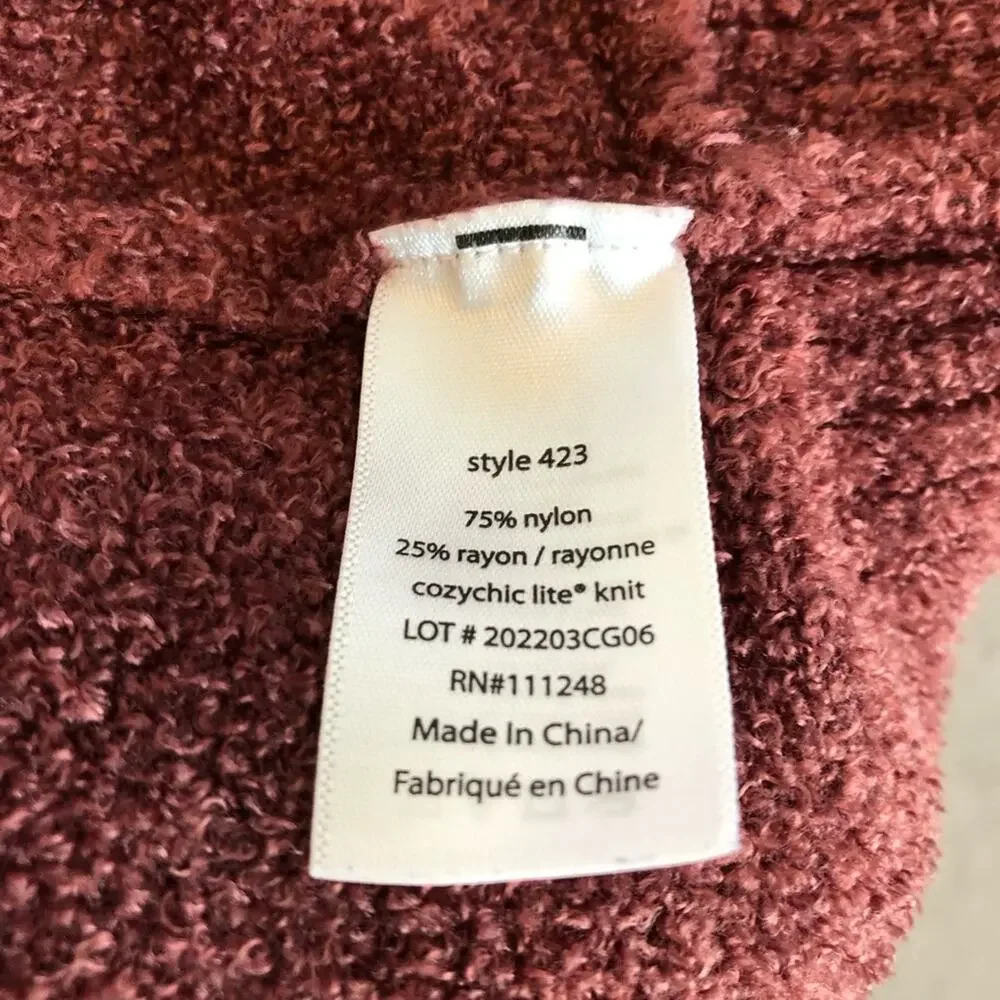 Barefoot Dreams CozyChic Lite maroon rust open front cardigan size Small